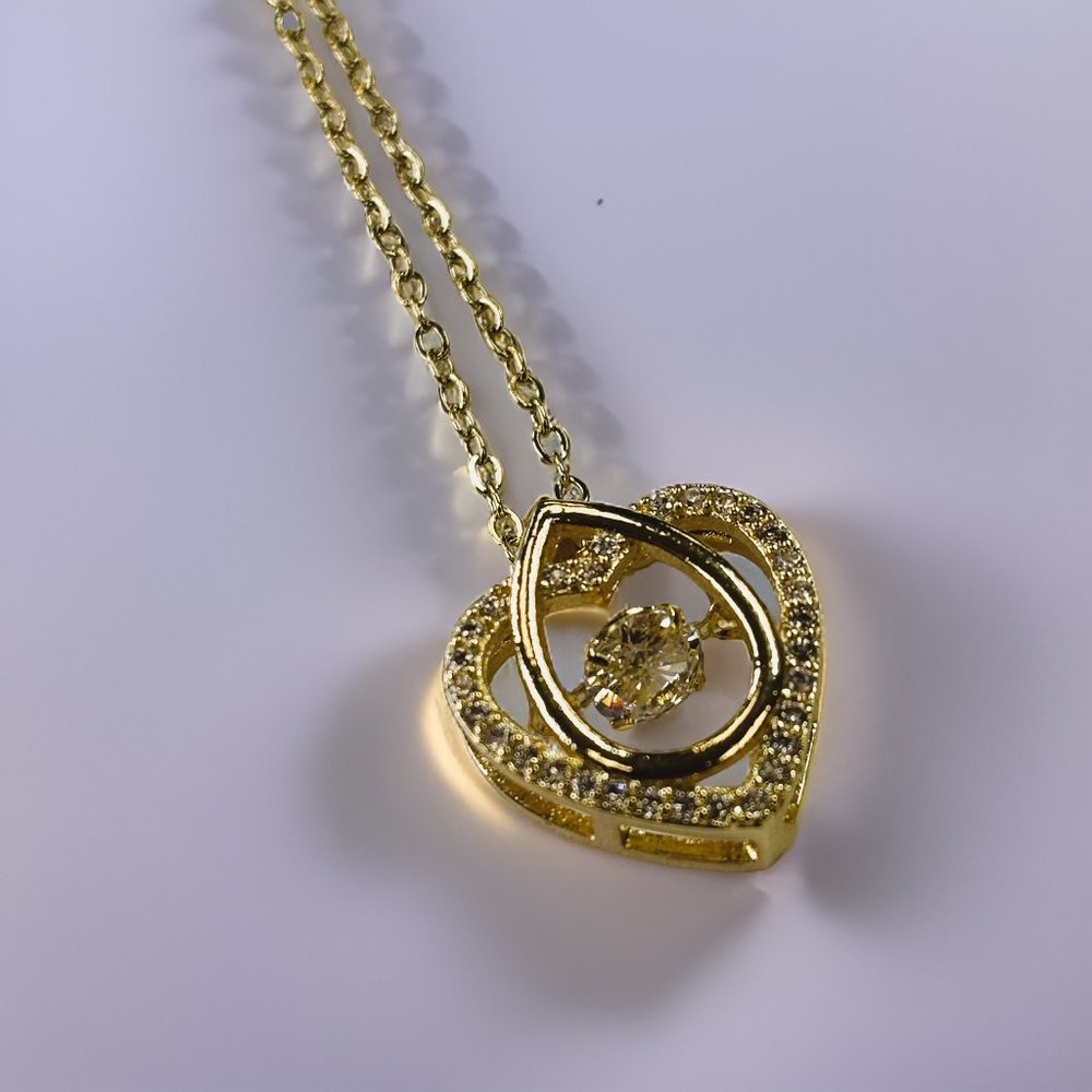 Gold 1.8 ct Heart and Waterdrop with Round Cut Zircon Floater Pendant Necklace